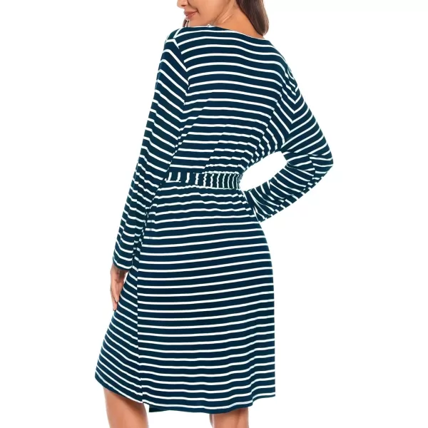 SWOMOG Womens Maternity Robe 2 Piece Nursing Nightgown for Breastfeeding 3 in 1 Labor Delivery Nursing Dress Lace BathrobeZnavy Stripe