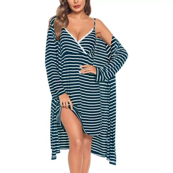 SWOMOG Womens Maternity Robe 2 Piece Nursing Nightgown for Breastfeeding 3 in 1 Labor Delivery Nursing Dress Lace BathrobeZnavy Stripe