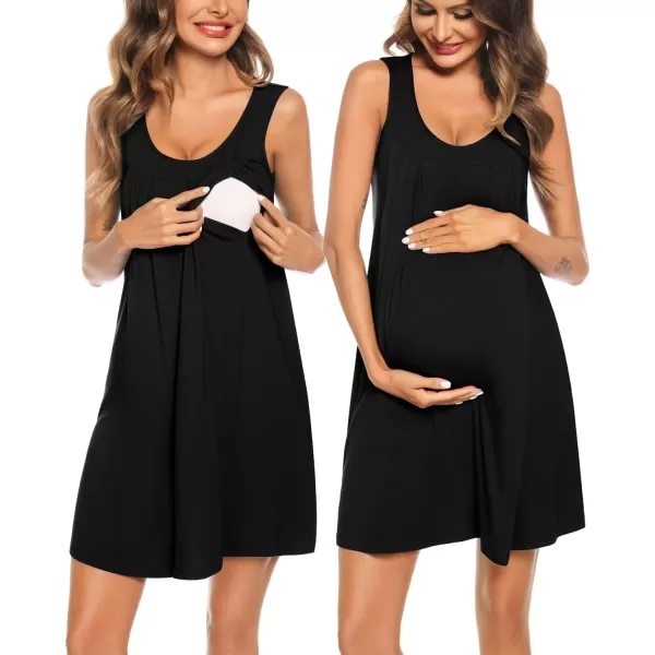 SWOMOG Womens Maternity Robe Set 2 Piece Nursing Nightgown 3 in 1 Labor Delivery Hospital Gown Pregnancy for BreastfeedingBlack