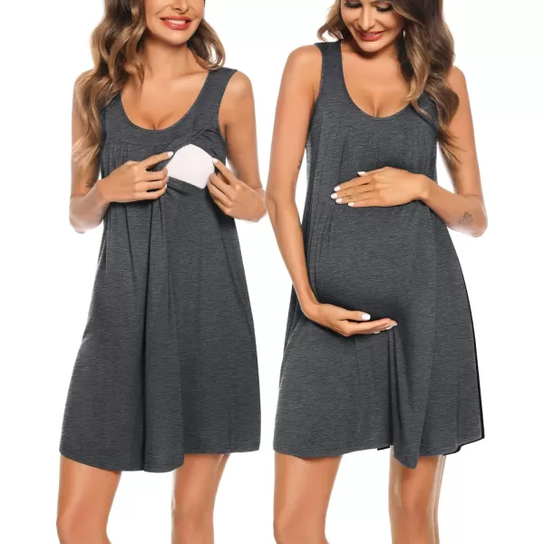 SWOMOG Womens Maternity Robe Set 2 Piece Nursing Nightgown 3 in 1 Labor Delivery Hospital Gown Pregnancy for BreastfeedingDeep Grey