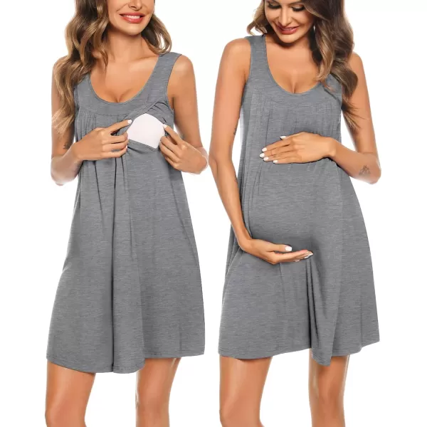 SWOMOG Womens Maternity Robe Set 2 Piece Nursing Nightgown 3 in 1 Labor Delivery Hospital Gown Pregnancy for BreastfeedingGrey