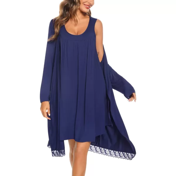 SWOMOG Womens Maternity Robe Set 2 Piece Nursing Nightgown 3 in 1 Labor Delivery Hospital Gown Pregnancy for BreastfeedingNavy Blue