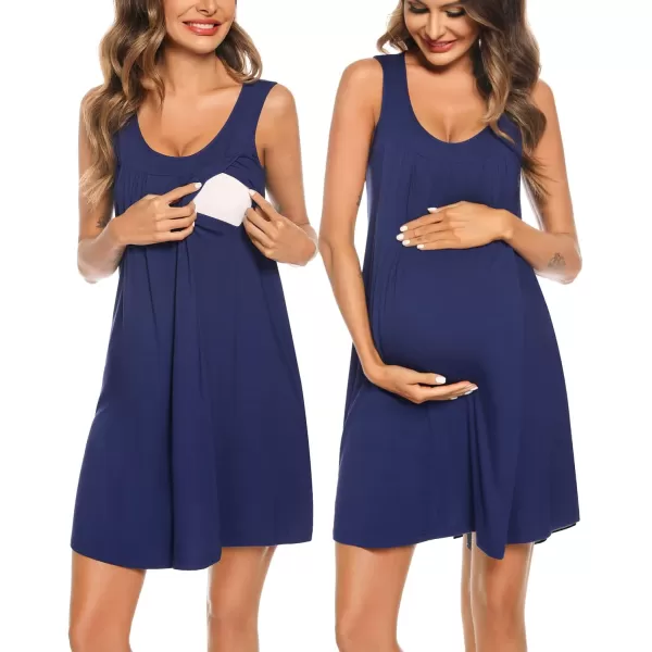 SWOMOG Womens Maternity Robe Set 2 Piece Nursing Nightgown 3 in 1 Labor Delivery Hospital Gown Pregnancy for BreastfeedingNavy Blue