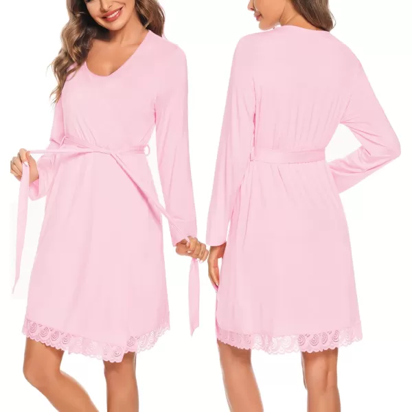 SWOMOG Womens Maternity Robe Set 2 Piece Nursing Nightgown 3 in 1 Labor Delivery Hospital Gown Pregnancy for BreastfeedingPink