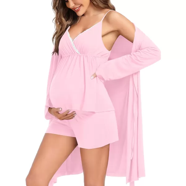 SWOMOG Womens Maternity Robe Set 3 Piece Nursing Pajamas for Breastfeeding 3 in 1 Labor Delivery Hospital Pregnancy PjsApink