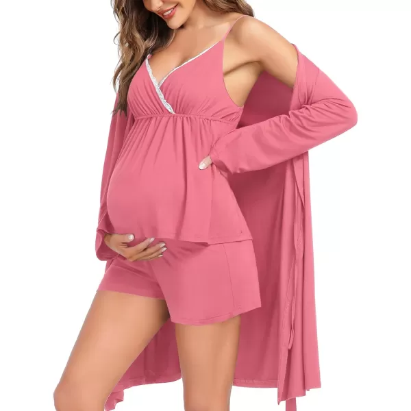 SWOMOG Womens Maternity Robe Set 3 Piece Nursing Pajamas for Breastfeeding 3 in 1 Labor Delivery Hospital Pregnancy PjsCoral