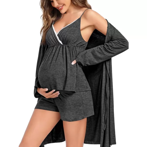 SWOMOG Womens Maternity Robe Set 3 Piece Nursing Pajamas for Breastfeeding 3 in 1 Labor Delivery Hospital Pregnancy PjsDeep Grey