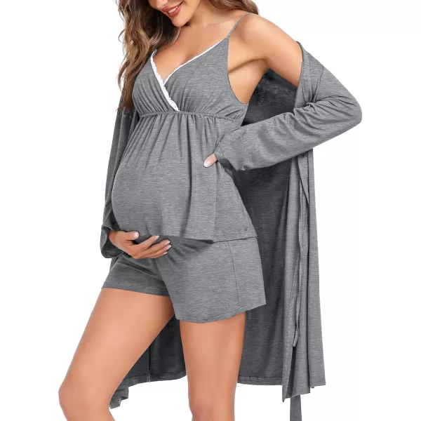 SWOMOG Womens Maternity Robe Set 3 Piece Nursing Pajamas for Breastfeeding 3 in 1 Labor Delivery Hospital Pregnancy PjsGrey