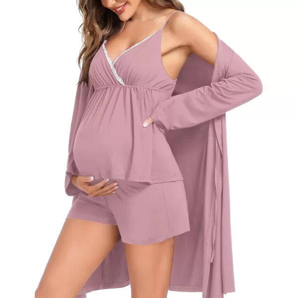 SWOMOG Womens Maternity Robe Set 3 Piece Nursing Pajamas for Breastfeeding 3 in 1 Labor Delivery Hospital Pregnancy PjsTaro Purple