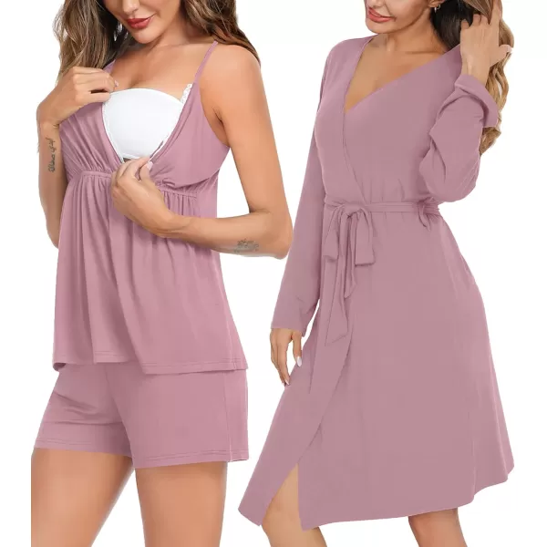 SWOMOG Womens Maternity Robe Set 3 Piece Nursing Pajamas for Breastfeeding 3 in 1 Labor Delivery Hospital Pregnancy PjsTaro Purple