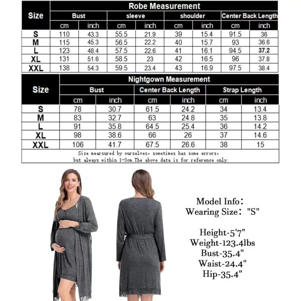 SWOMOG Womens Maternity Robe and Nursing Nightgown Sets for Breastfeeding 3 in 1 Labor Delivery Lace Dress BathrobeDark Gray