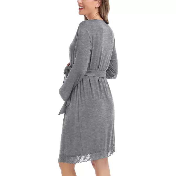 SWOMOG Womens Maternity Robe and Nursing Nightgown Sets for Breastfeeding 3 in 1 Labor Delivery Lace Dress BathrobeGrey