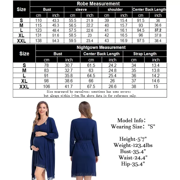 SWOMOG Womens Maternity Robe and Nursing Nightgown Sets for Breastfeeding 3 in 1 Labor Delivery Lace Dress BathrobeNavy Blue