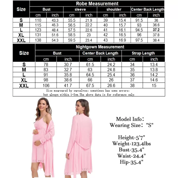 SWOMOG Womens Maternity Robe and Nursing Nightgown Sets for Breastfeeding 3 in 1 Labor Delivery Lace Dress BathrobePink