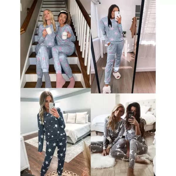 SWOMOG Womens Pajama Set Pullover Hoodie Pajamas Long Sleeve Warm Pjs with Kangaroo Pocket 2 Piece SleepwearBlack