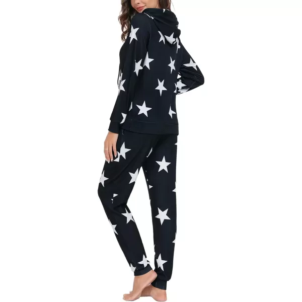 SWOMOG Womens Pajama Set Pullover Hoodie Pajamas Long Sleeve Warm Pjs with Kangaroo Pocket 2 Piece SleepwearBlack