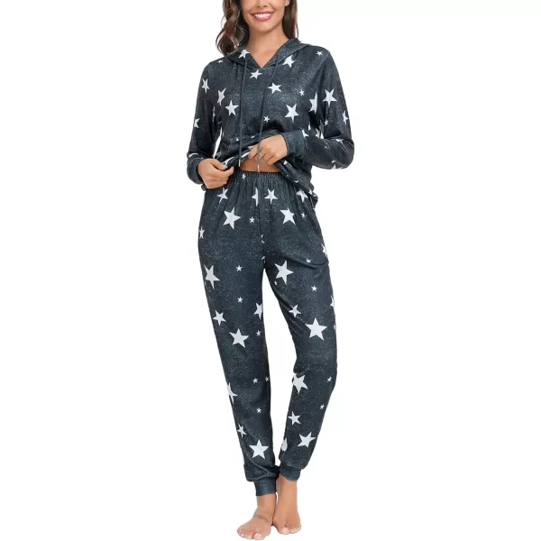 SWOMOG Womens Pajama Set Pullover Hoodie Pajamas Long Sleeve Warm Pjs with Kangaroo Pocket 2 Piece SleepwearDark Grey