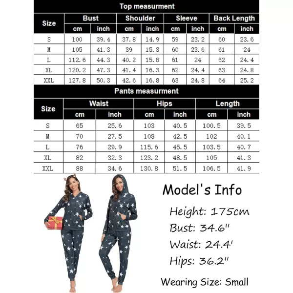 SWOMOG Womens Pajama Set Pullover Hoodie Pajamas Long Sleeve Warm Pjs with Kangaroo Pocket 2 Piece SleepwearDark Grey