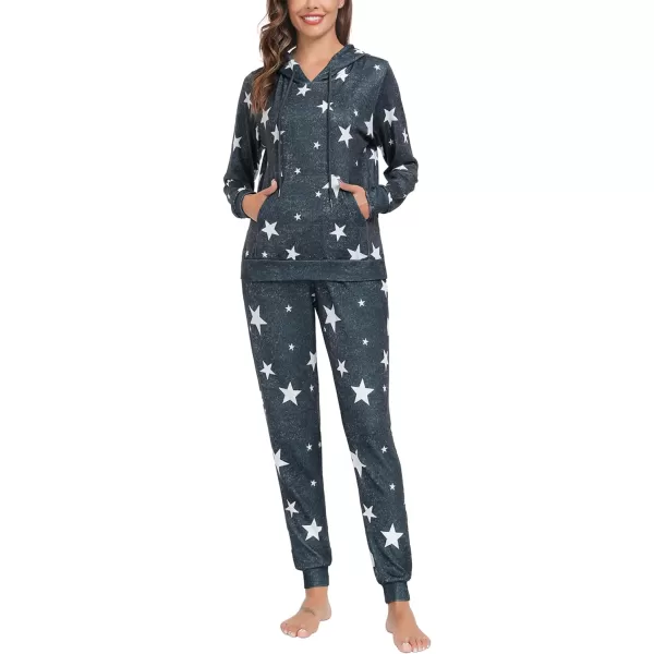 SWOMOG Womens Pajama Set Pullover Hoodie Pajamas Long Sleeve Warm Pjs with Kangaroo Pocket 2 Piece SleepwearDark Grey