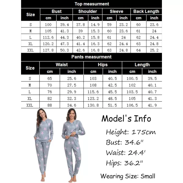 SWOMOG Womens Pajama Set Pullover Hoodie Pajamas Long Sleeve Warm Pjs with Kangaroo Pocket 2 Piece SleepwearLight Grey