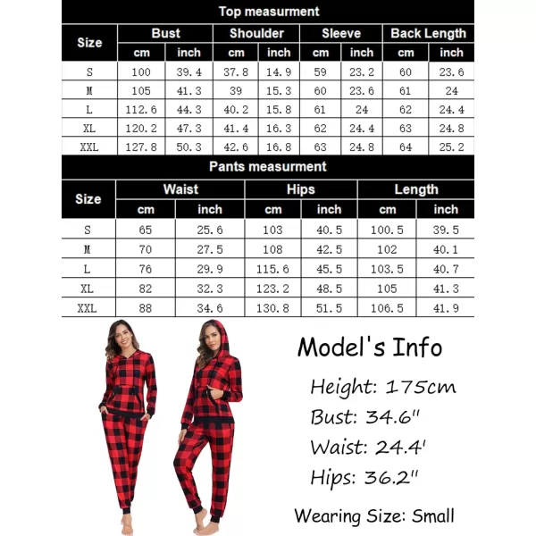 SWOMOG Womens Pajama Set Pullover Hoodie Pajamas Long Sleeve Warm Pjs with Kangaroo Pocket 2 Piece SleepwearRed Plaid