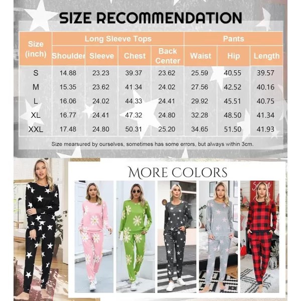 SWOMOG Womens Pajama Sets 2 Pcs Printed Lounge Sets Long Sleeve Sleepwear O Neck Pjs Sets with PocketsBlack Red Plaid