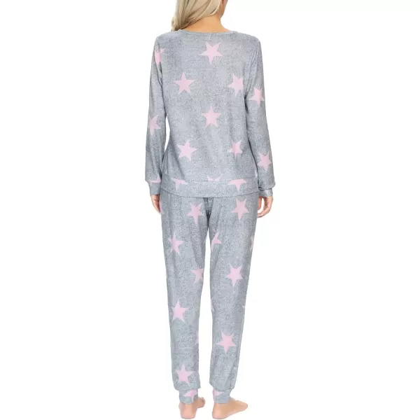 SWOMOG Womens Pajama Sets 2 Pcs Printed Lounge Sets Long Sleeve Sleepwear O Neck Pjs Sets with PocketsGray Star