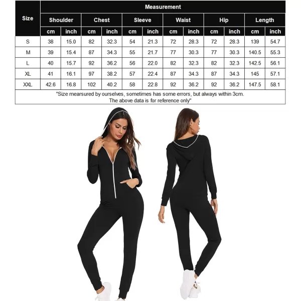 SWOMOG Womens Pajamas Jumpsuits Zipup Hoodie Union Jumpsuit Romper Sexy Onesie Long Sleeve Bodysuits One Piece SleepwearBlack