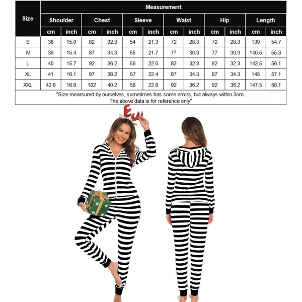 SWOMOG Womens Pajamas Jumpsuits Zipup Hoodie Union Jumpsuit Romper Sexy Onesie Long Sleeve Bodysuits One Piece SleepwearBlack and White Striped