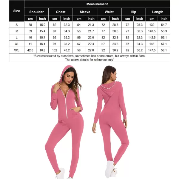 SWOMOG Womens Pajamas Jumpsuits Zipup Hoodie Union Jumpsuit Romper Sexy Onesie Long Sleeve Bodysuits One Piece SleepwearCoral