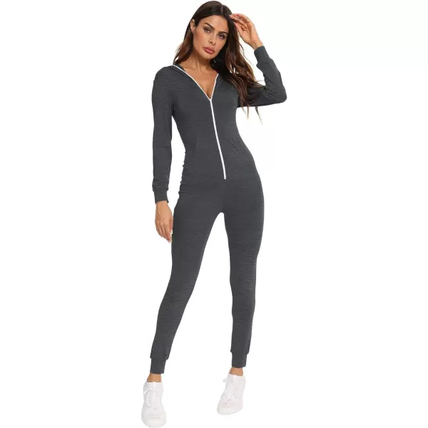 SWOMOG Womens Pajamas Jumpsuits Zipup Hoodie Union Jumpsuit Romper Sexy Onesie Long Sleeve Bodysuits One Piece SleepwearDeep Grey