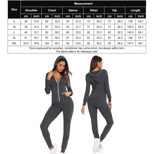 SWOMOG Womens Pajamas Jumpsuits Zipup Hoodie Union Jumpsuit Romper Sexy Onesie Long Sleeve Bodysuits One Piece SleepwearDeep Grey