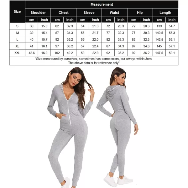 SWOMOG Womens Pajamas Jumpsuits Zipup Hoodie Union Jumpsuit Romper Sexy Onesie Long Sleeve Bodysuits One Piece SleepwearGrey