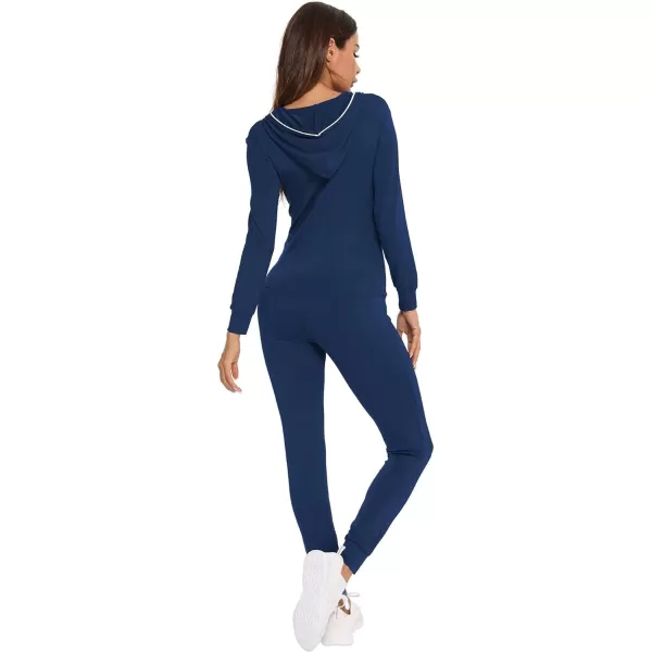 SWOMOG Womens Pajamas Jumpsuits Zipup Hoodie Union Jumpsuit Romper Sexy Onesie Long Sleeve Bodysuits One Piece SleepwearNavy Blue