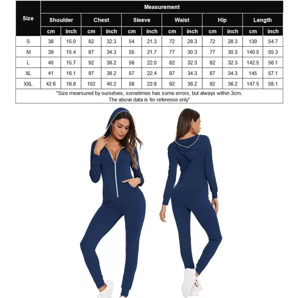 SWOMOG Womens Pajamas Jumpsuits Zipup Hoodie Union Jumpsuit Romper Sexy Onesie Long Sleeve Bodysuits One Piece SleepwearNavy Blue