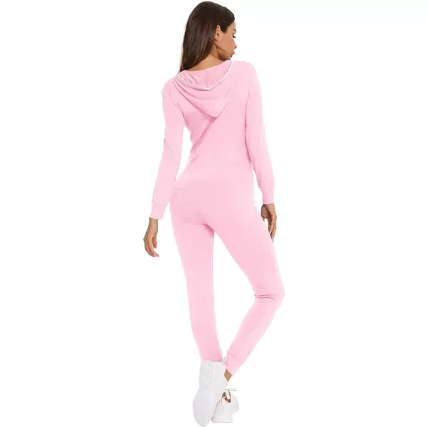 SWOMOG Womens Pajamas Jumpsuits Zipup Hoodie Union Jumpsuit Romper Sexy Onesie Long Sleeve Bodysuits One Piece SleepwearPink