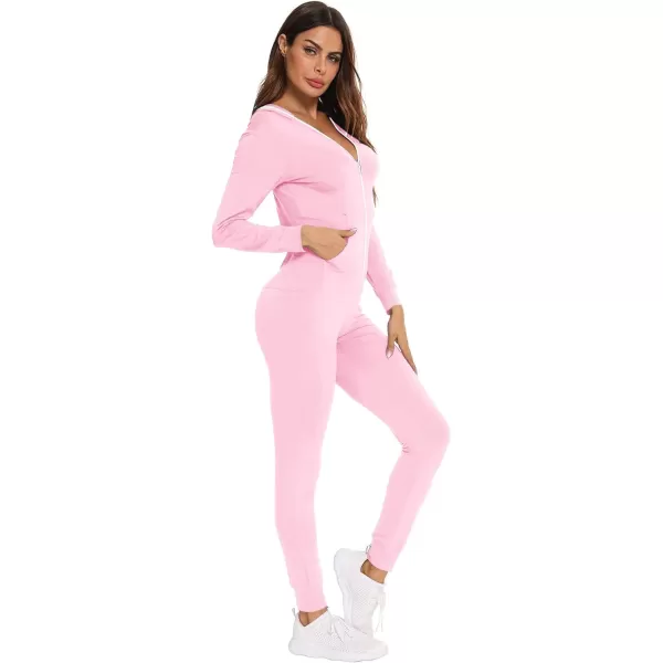 SWOMOG Womens Pajamas Jumpsuits Zipup Hoodie Union Jumpsuit Romper Sexy Onesie Long Sleeve Bodysuits One Piece SleepwearPink