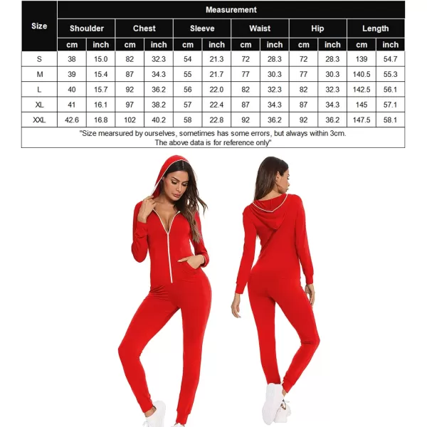 SWOMOG Womens Pajamas Jumpsuits Zipup Hoodie Union Jumpsuit Romper Sexy Onesie Long Sleeve Bodysuits One Piece SleepwearRed