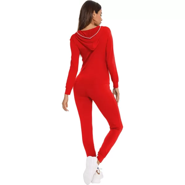 SWOMOG Womens Pajamas Jumpsuits Zipup Hoodie Union Jumpsuit Romper Sexy Onesie Long Sleeve Bodysuits One Piece SleepwearRed