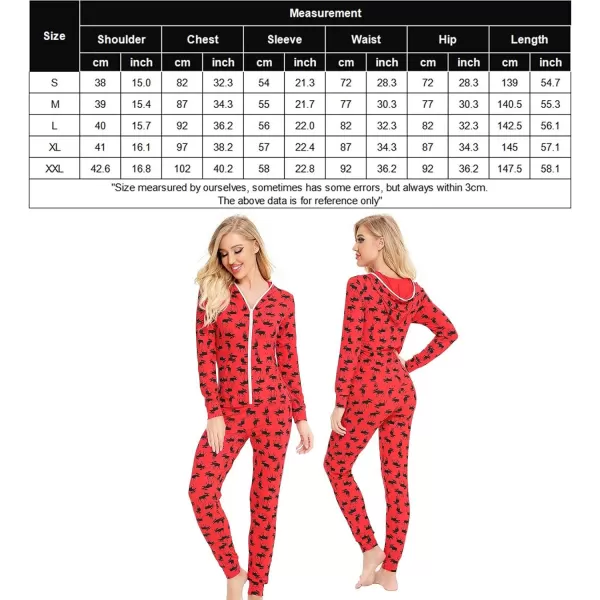 SWOMOG Womens Pajamas Jumpsuits Zipup Hoodie Union Jumpsuit Romper Sexy Onesie Long Sleeve Bodysuits One Piece SleepwearRed Deer