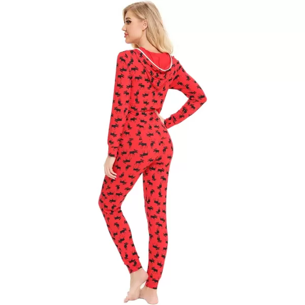 SWOMOG Womens Pajamas Jumpsuits Zipup Hoodie Union Jumpsuit Romper Sexy Onesie Long Sleeve Bodysuits One Piece SleepwearRed Deer