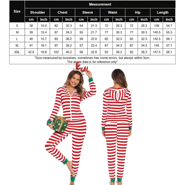 SWOMOG Womens Pajamas Jumpsuits Zipup Hoodie Union Jumpsuit Romper Sexy Onesie Long Sleeve Bodysuits One Piece SleepwearRed and White Striped