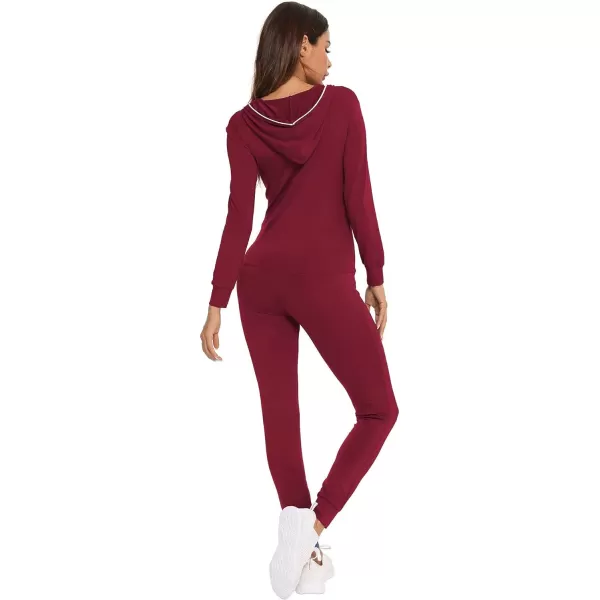 SWOMOG Womens Pajamas Jumpsuits Zipup Hoodie Union Jumpsuit Romper Sexy Onesie Long Sleeve Bodysuits One Piece SleepwearWine Red