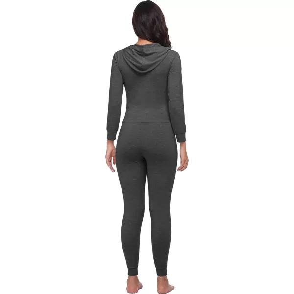 SWOMOG Womens Pajamas Jumpsuits Zipup Hoodie Union Jumpsuit Romper Sexy Onesie Long Sleeve Bodysuits One Piece SleepwearZ Deep Grey