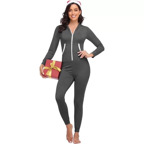 SWOMOG Womens Pajamas Jumpsuits Zipup Hoodie Union Jumpsuit Romper Sexy Onesie Long Sleeve Bodysuits One Piece SleepwearZ Deep Grey