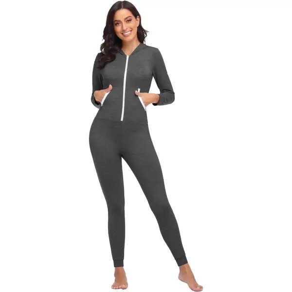 SWOMOG Womens Pajamas Jumpsuits Zipup Hoodie Union Jumpsuit Romper Sexy Onesie Long Sleeve Bodysuits One Piece SleepwearZ Deep Grey