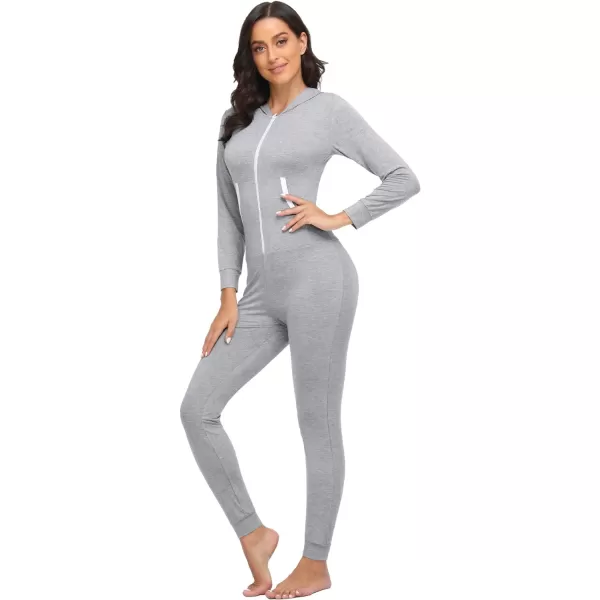 SWOMOG Womens Pajamas Jumpsuits Zipup Hoodie Union Jumpsuit Romper Sexy Onesie Long Sleeve Bodysuits One Piece SleepwearZ Grey