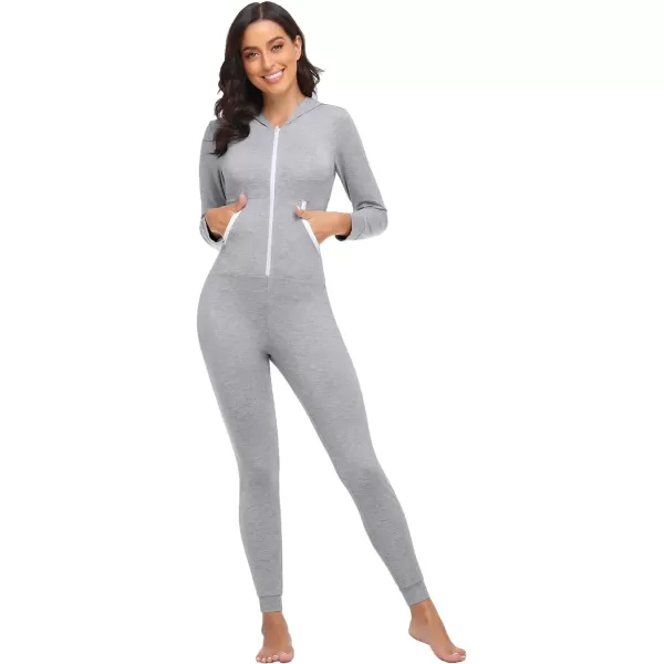 SWOMOG Womens Pajamas Jumpsuits Zipup Hoodie Union Jumpsuit Romper Sexy Onesie Long Sleeve Bodysuits One Piece SleepwearZ Grey