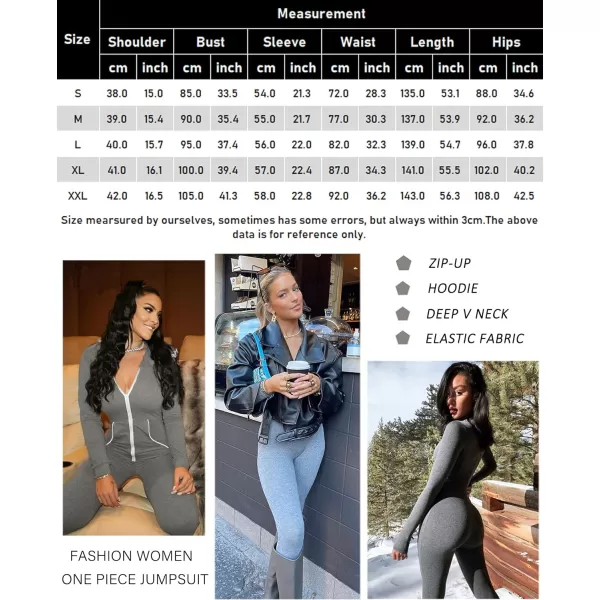 SWOMOG Womens Pajamas Jumpsuits Zipup Hoodie Union Jumpsuit Romper Sexy Onesie Long Sleeve Bodysuits One Piece SleepwearZ Grey