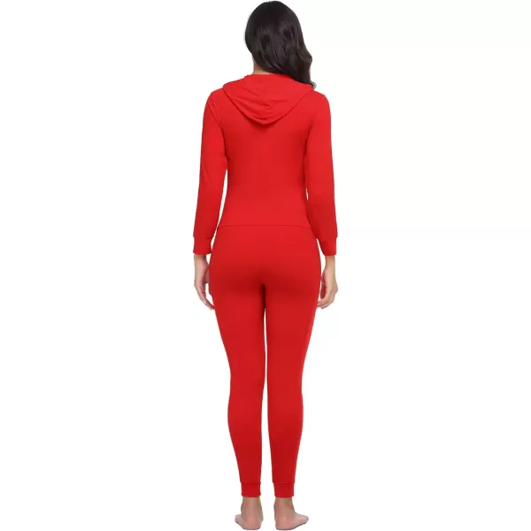 SWOMOG Womens Pajamas Jumpsuits Zipup Hoodie Union Jumpsuit Romper Sexy Onesie Long Sleeve Bodysuits One Piece SleepwearZ Red